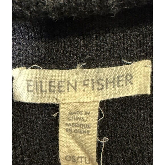 Eileen Fisher Black Gray Square Print Poncho Sweater Cape Merino Wool - One Size - Picture 6 of 6